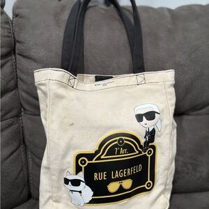 Karl Lagerfeld Cream Canvas Tote with Black Accents